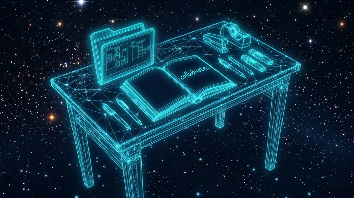 Picture of desk, adorned with stationary